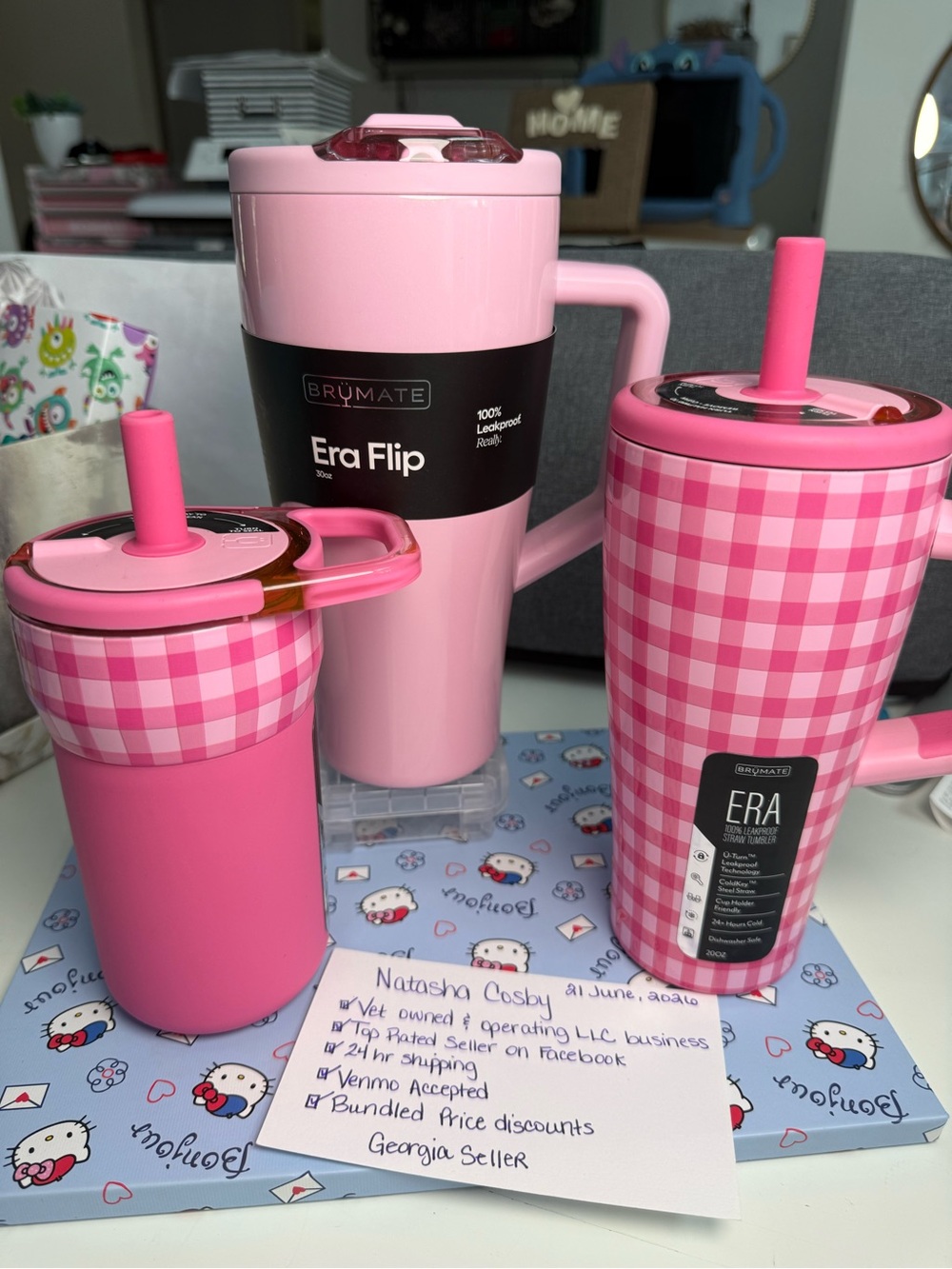 Brumate Era Flip & Tumbler Set — Pink Gingham & Solid Pink